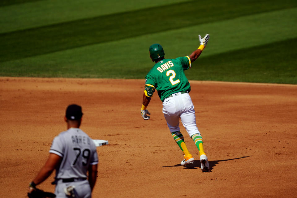 The A's rebounded in Game 2 against the White Sox and tied their AL wild-card series at 1-1. (Photo by Daniel Shirey/MLB Photos via Getty Images)