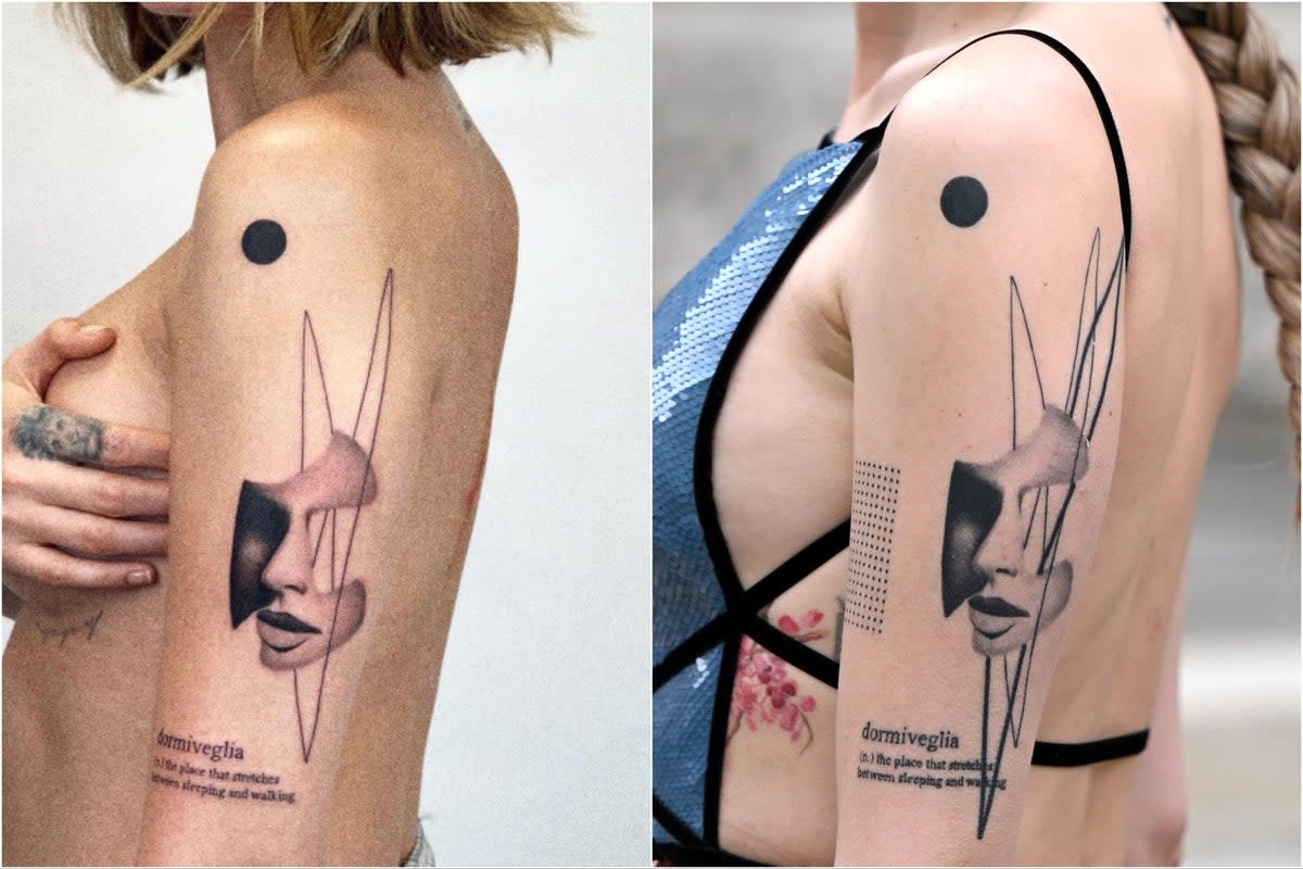 Delevingne’s tattoo before and after the correction (Instagram via @matteonangeroni / Getty Images)