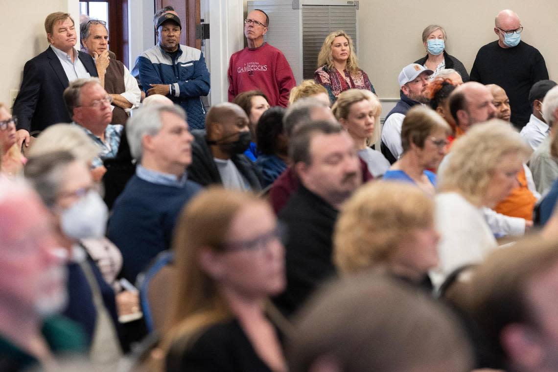 Blythewood, South Carolina, hosts a town hall for the community to ask questions about the incoming Scout Motors plant in the town on Monday, March 13, 2023.
