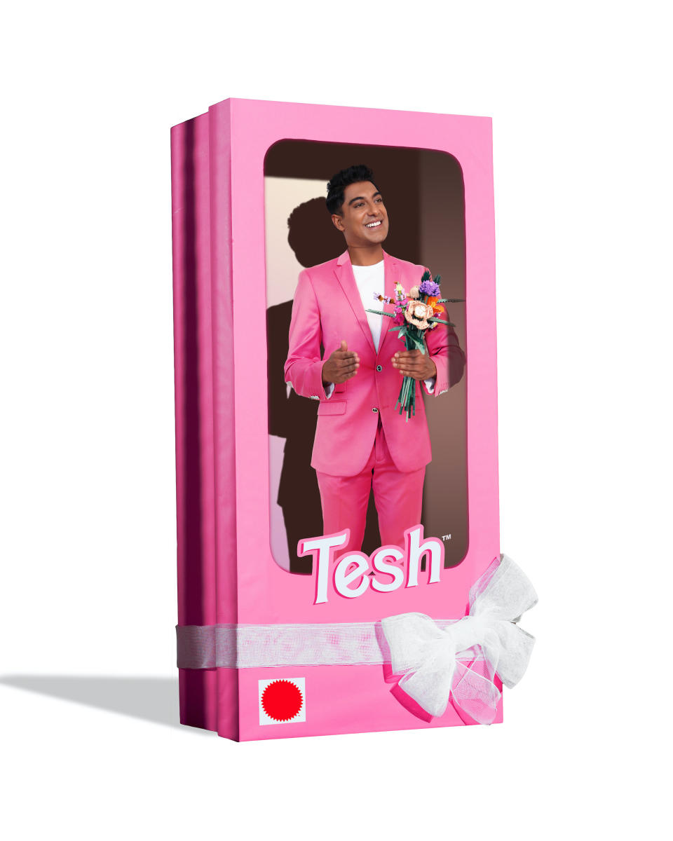 illustration of Ritesh in a Barbie box with the name Tesh across the bottom