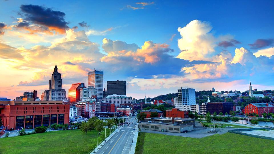 Providence Rhode Island with storm clouds