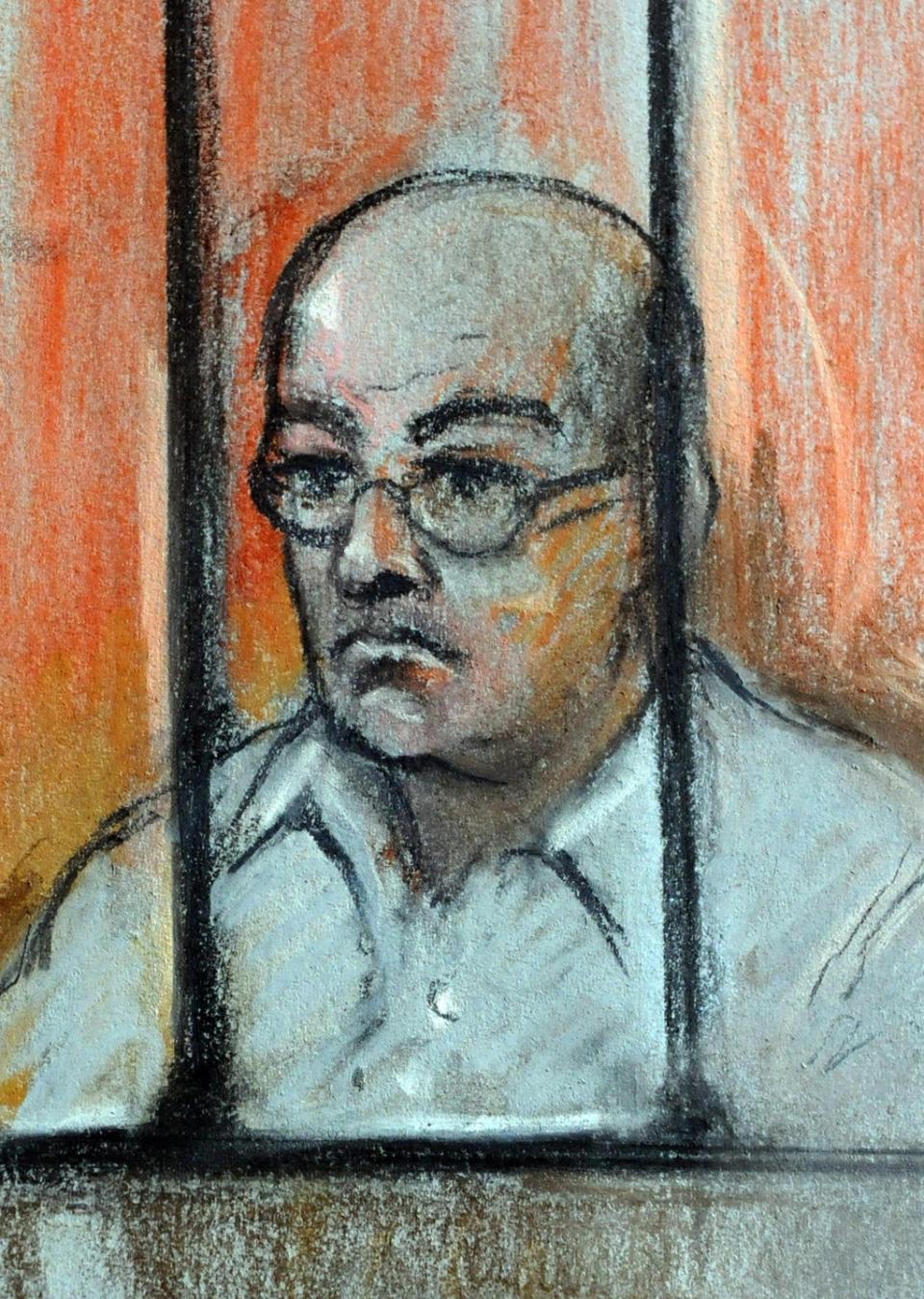 Artist's file impression of Colin Pitchfork, 48, appealing the length of his sentence at the Court of Appeal in London (PA)