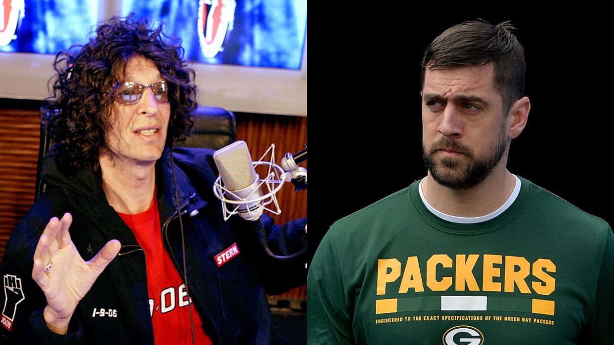 Howard Stern, left, did not approve of Aaron Rodgers's comments on refusing the COVID-19 vaccine. (Getty Images)