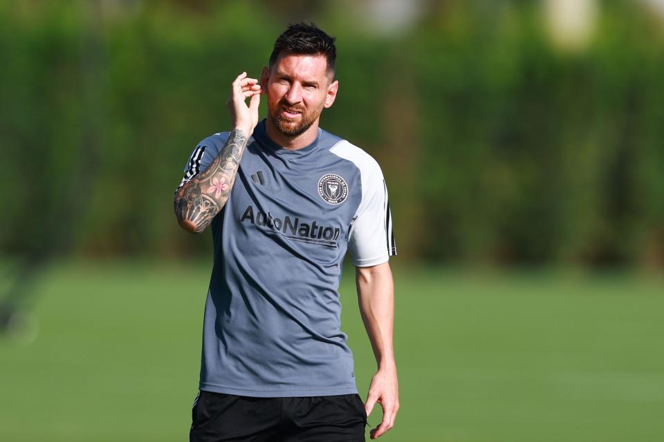 Lionel Messi #10 of Inter Miami CF looks on during an Inter Miami CF Training Session at Florida Blue Training Center on August 14, 2023 in Fort Lauderdale, Florida.