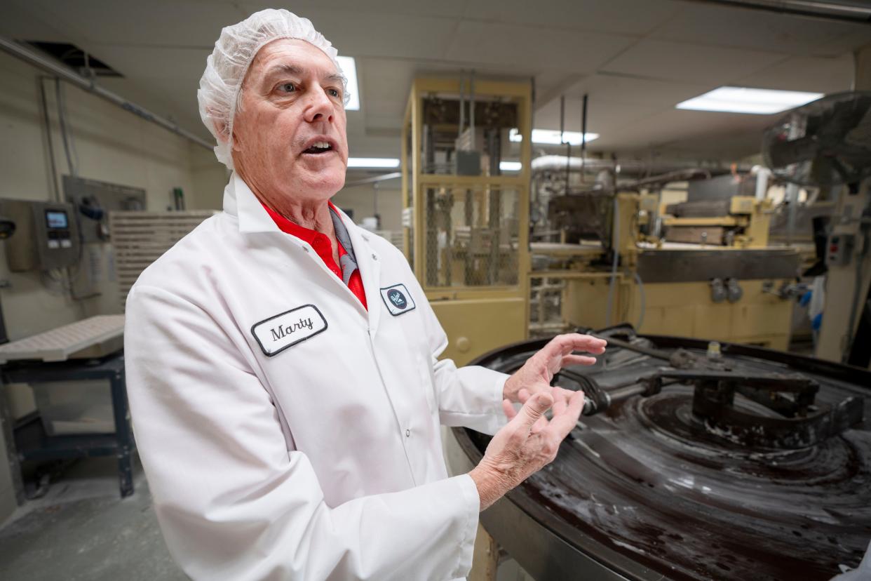 Marty Palmer, President of Palmer Candy, gives a tour of their candy making facility.