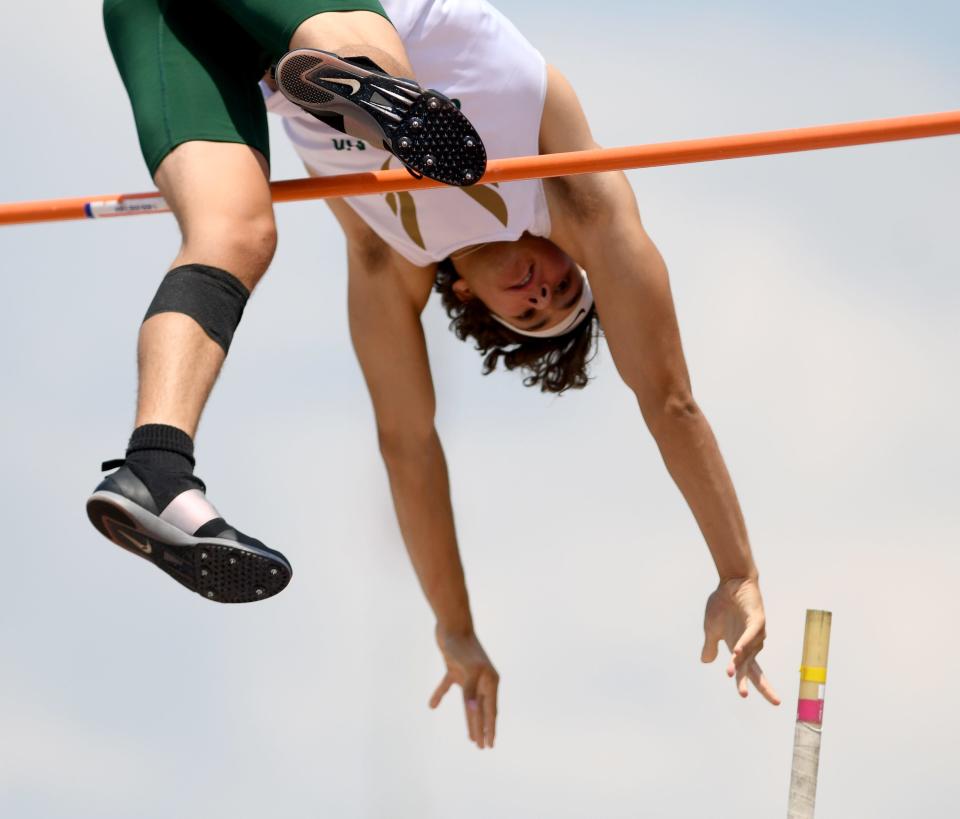 GlenOak's Layne Studer comes in second with a jump of 16'4 in Boys Division I Pole Vault in the finals of OHSAA  State Track and Field Tournaments at Jesse Owens Memorial Stadium in Columbus . Saturday,  June 03, 2023