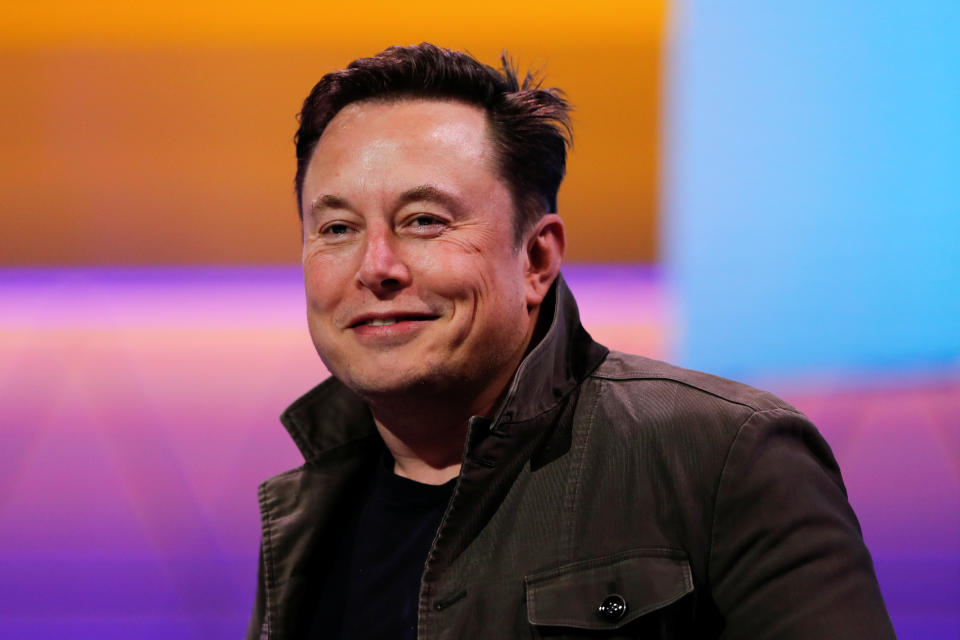 SpaceX owner and Tesla CEO Elon Musk smiles during a conversation with legendary game designer Todd Howard (not pictured) at the E3 gaming convention in Los Angeles, California, U.S., June 13, 2019.  REUTERS/Mike Blake