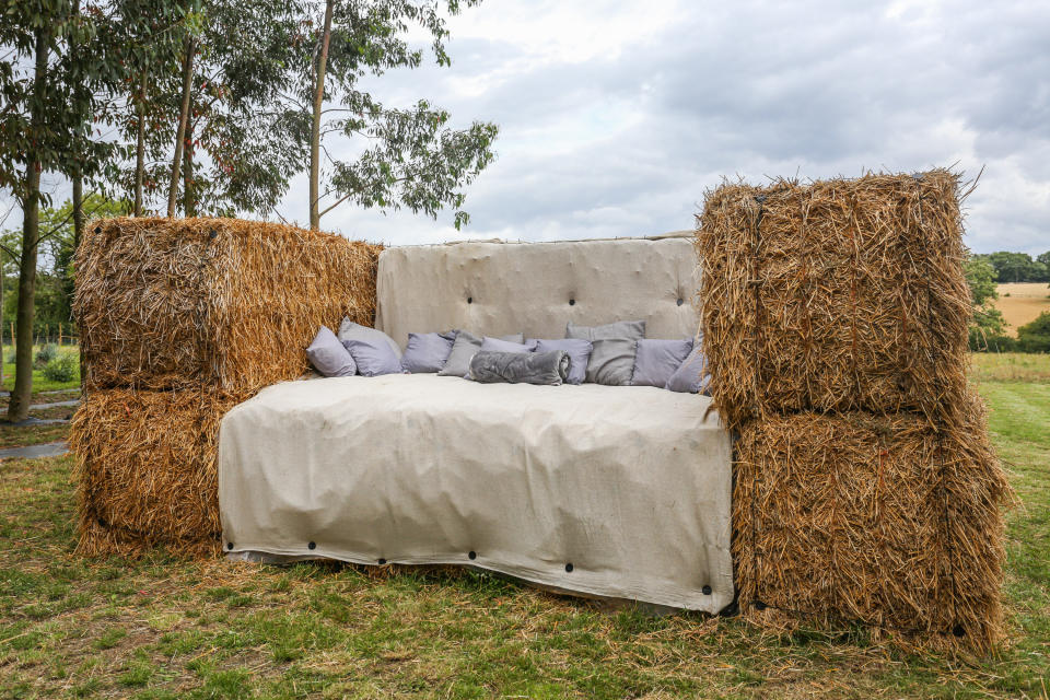 Straw bales were used as seating for the eco-friendly wedding. (SWNS)