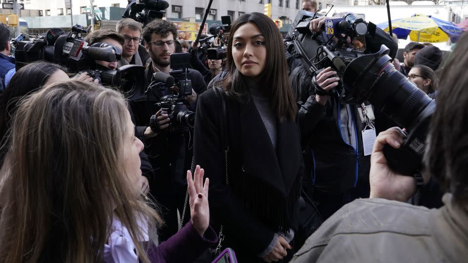 Ambra Battilana Gutierrez outside Manhattan Criminal Court in 2020. - Timothy A. Clary/AFP/Getty Images