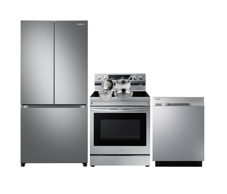 Samsung French Door Refrigerator, Electric Range, Dishwasher & Cookware Set (Photo via Best Buy Canada)