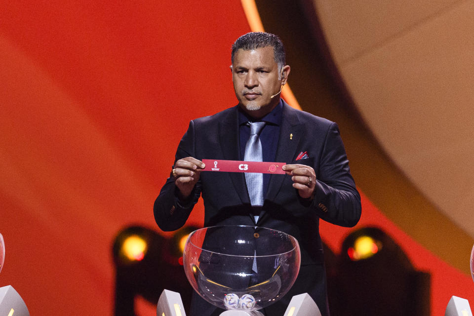 DOHA, QATAR - APRIL 01: Ali Daei of IR Iran during the FIFA World Cup Qatar 2022 Final Draw at Doha Exhibition Center on April 1, 2022 in Doha, Qatar. (Photo by Marcio Machado/Eurasia Sport Images/Getty Images)