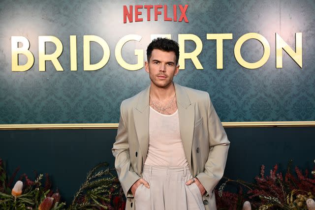 <p>James Gourley/Getty</p> Luke Newton attends the "Bridgerton" Season 3 launch on the grounds of Milton Park Country House on April 21, 2024 in Bowral, Australia.