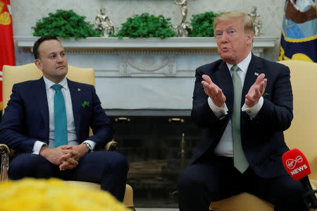 U.S. President Donald Trump speaks while meeting with Ireland's Prime Minister (Taoiseach) Leo Varadkar in the Oval Office of the White House in Washington, U.S., March 14, 2018. REUTERS/Jim Young