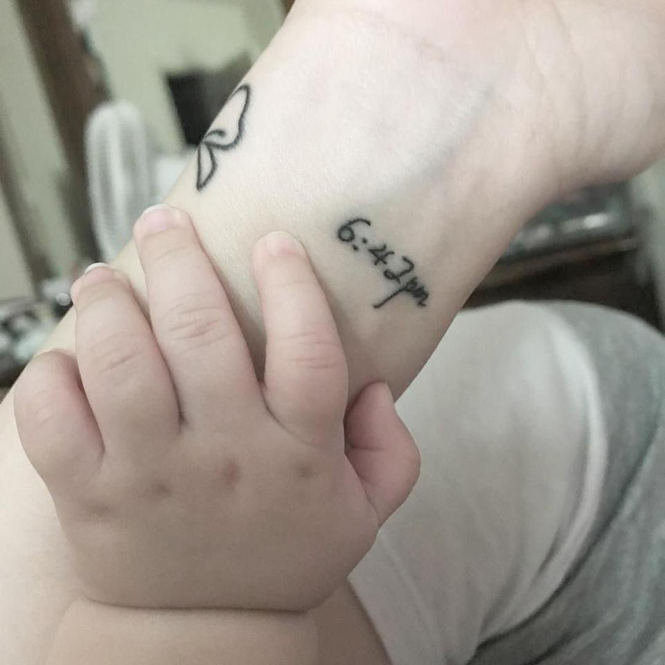 mom tattoo ideas and designs - birth time tattoo