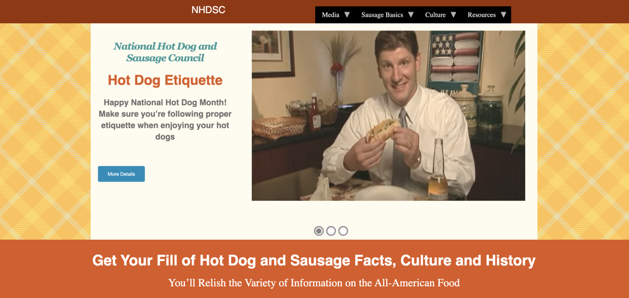 a screenshot from the website for the National Hot Dog and Sausage Council