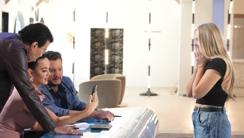 Elleigh Marie Francom stands before "American Idol" celebrity judges Lionel Richie, Katy Perry and Luke Bryan during her audition.