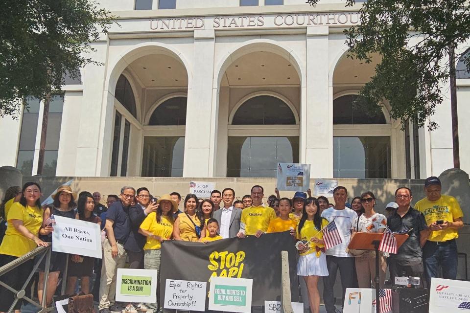 Florida Asian American Justice Association members gathered in Tallahassee to protest the new housing law.