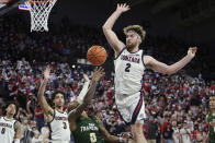 Gonzaga forward Drew Timme (2) prepares to block a shot by San Francisco guard Khalil Shabazz (0) during the second half of an NCAA college basketball game Thursday, Jan. 20, 2022, in Spokane, Wash. Gonzaga won 78-62. (AP Photo/Young Kwak)