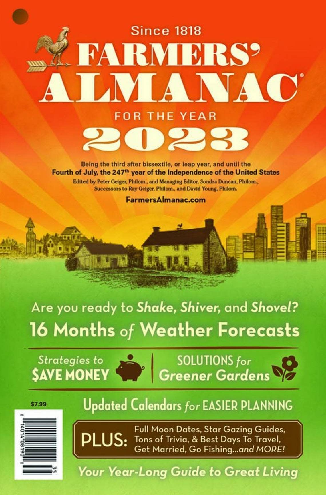 The cover of the new 2023 edition of Farmers’ Almanac that was released to stores in August 2022.
