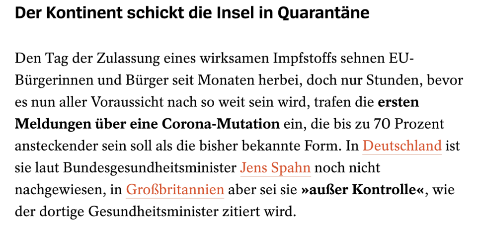 Der Spiegel said the continent is isolating "the island".