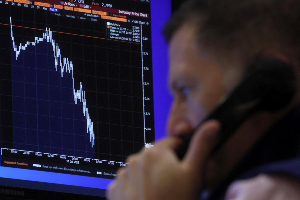 A trader works on the floor of the New York Stock Exchange (NYSE) in New York City, U.S., July 26, 2022.  REUTERS/Brendan McDermid