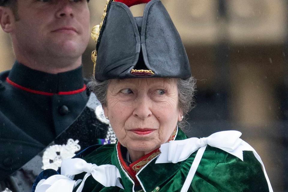 <p>Mark Cuthbert/UK Press via Getty </p> Princess Anne attends the coronation on May 6, 2023