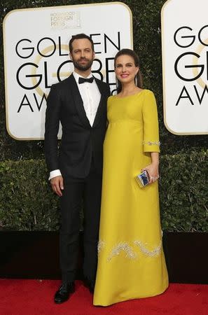 Actress Natalie Portman and her husband Benjamin Millepied arrive at the 74th Annual Golden Globe Awards in Beverly Hills, California, U.S., January 8, 2017. REUTERS/Mike Blake