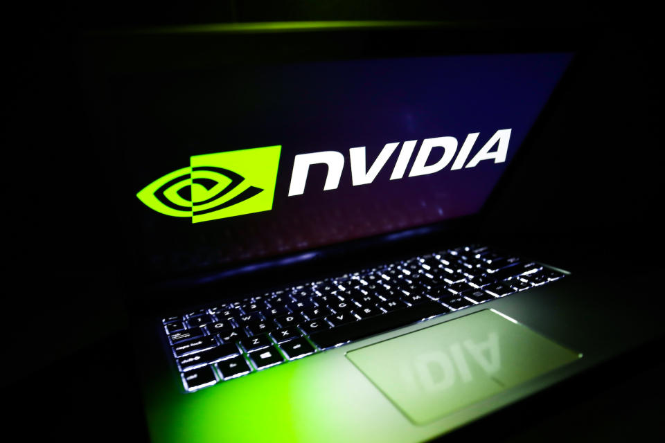 Nvidia logo displayed on a laptop screen is seen in this illustration photo taken in Krakow, Poland on August 16, 2021. (Photo by Jakub Porzycki/NurPhoto via Getty Images)