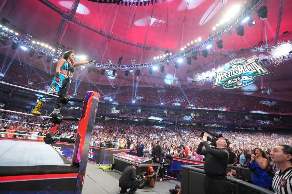 Bayley set up her title shot by winning the Royal Rumble in January (WWE)