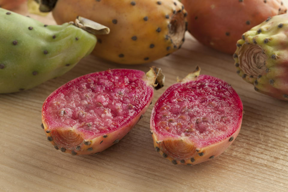 Fresh ripe whole and half Prickly Pears