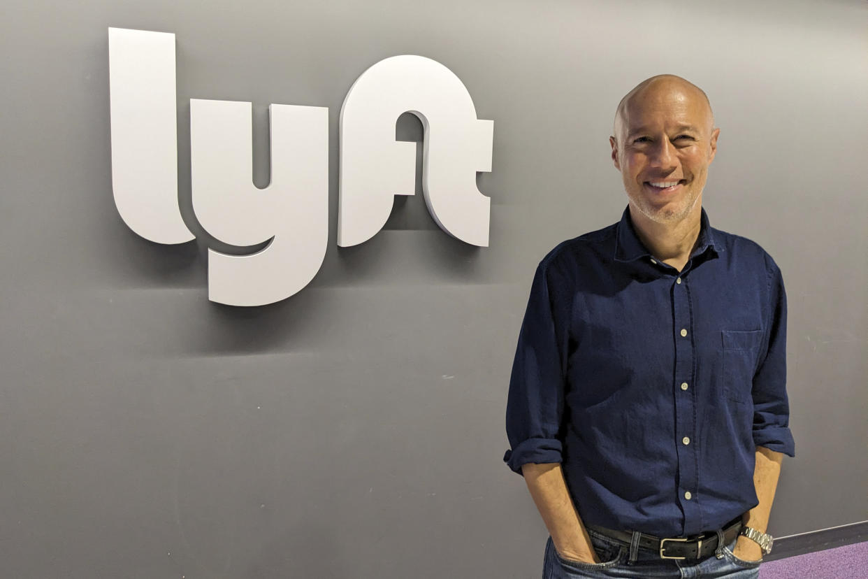 Lyft CEO David Risher poses for a photo at the company's headquarters on Wednesday, March 29, 2023, in San Francisco. Even before he joined Lyft's board in 2021, Risher had taken hundreds of trips as a passenger so he felt like he knew a lot about the ride-hailing service. (AP Photo/Michael Liedtke)