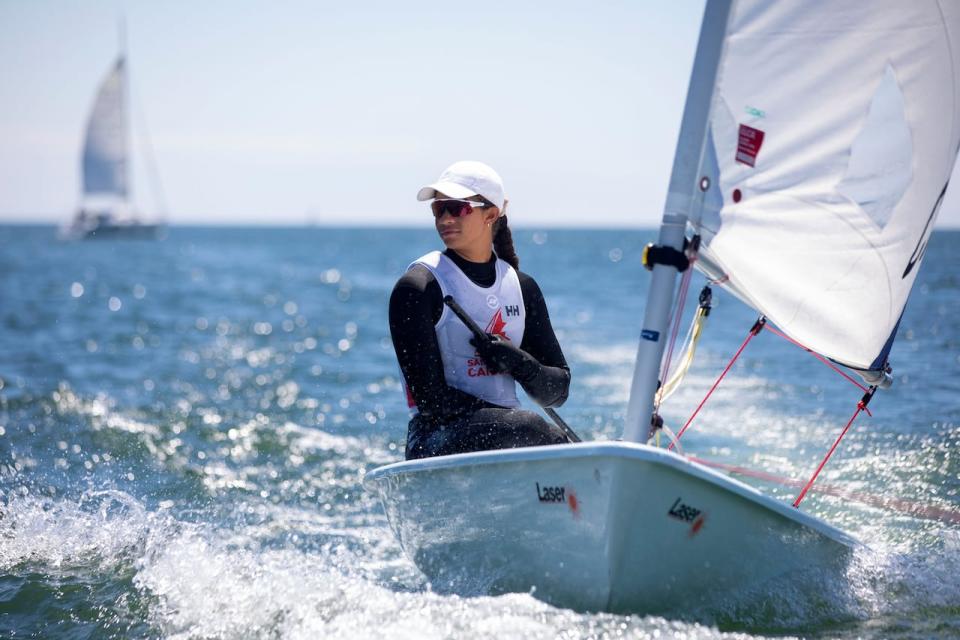 Sarah Douglas qualified a spot for Canada at the 2024 Olympic Games after finishing in 24th position overall in the women's dinghy competition on Saturday at the 2023 Sailing World Championships in The Hague, Netherlands. (Chris Young/The Canadian Press/File - image credit)