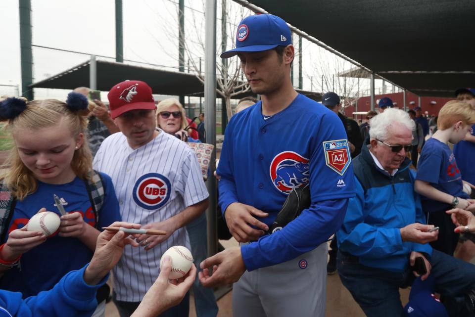 Yu Darvish signed a six-year deal with Chicago, giving the Cubs one of the N.L.’s most impressive starting rotations. (AP Photo/Carlos Osorio)