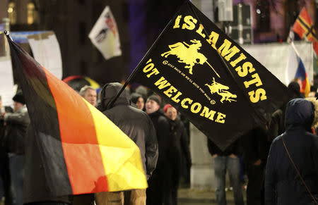 Members of LEGIDA, the Leipzig arm of the anti-Islam movement PEGIDA, take part in a rally in Leipzig, Germany January 11, 2016. REUTERS/Fabrizio Bensch