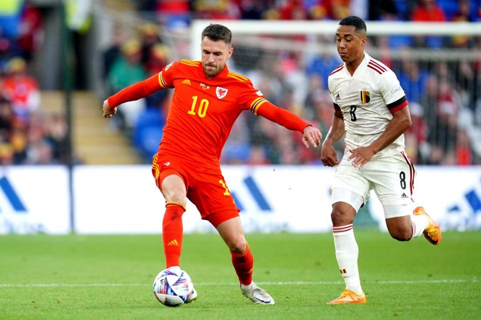 Youri Tielemans, right, keeps a close eye on Aaron Ramsey during Belgium’s 1-1 Nations League draw with Wales in Cardiff (David Davies/PA) (PA Wire)