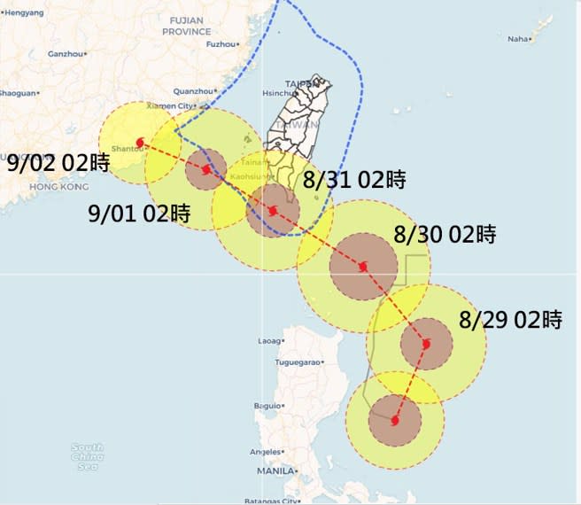 吳聖宇指出按照這颱風預測路徑，最快今深夜發海警，明天下午發陸警。(翻攝自吳聖宇臉書)