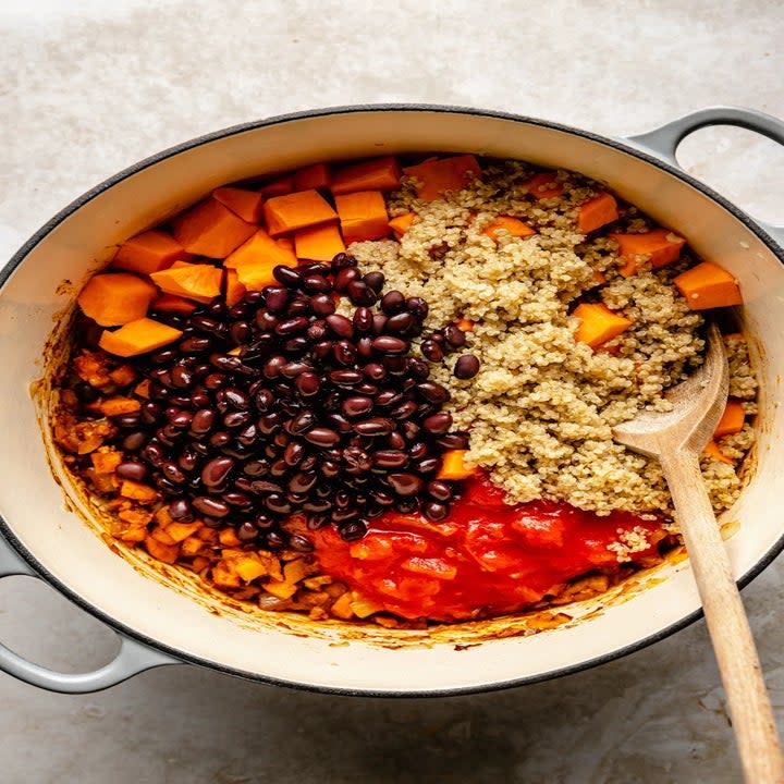 ingredients for the chili in a pot before being mixed