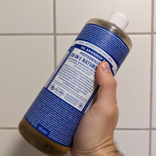 our favorite dr bronner's pure castile liquid soap in peppermint