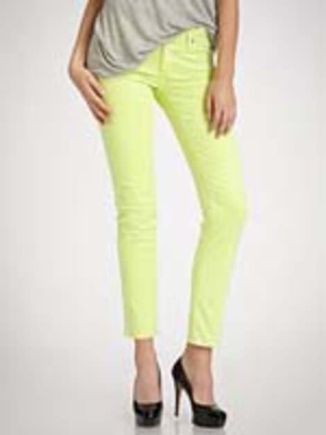 Saks Fifth Avenue is selling these super skinny jeans by AG Adriano Goldschmied in a fluorescent yellow.