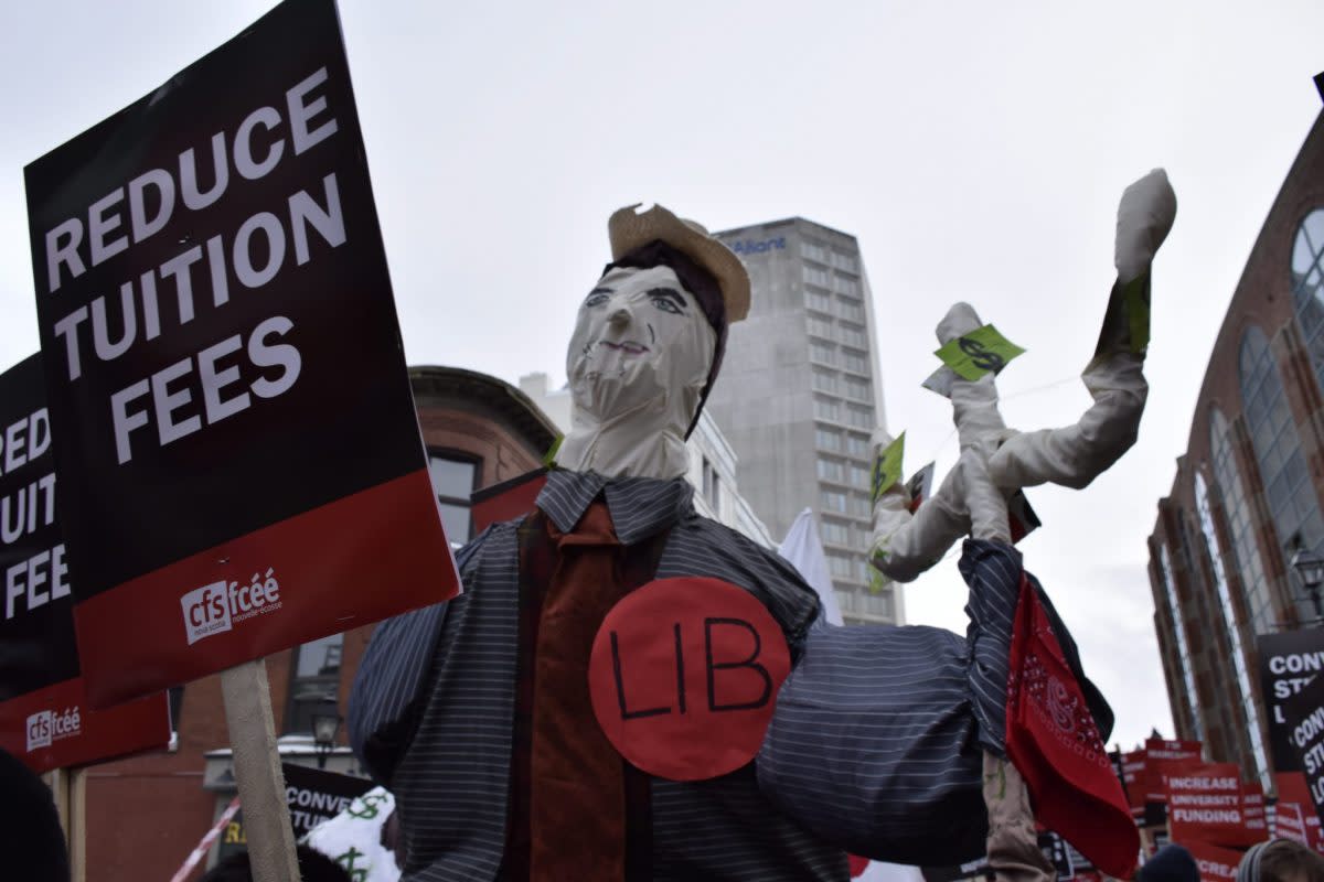 At the 2015 All Out protest, Canadian Federation of Students Nova Scotia called on supporters to tell the government education is a right, in Halifax, Nova Scotia. (Newzulu/The Canadian Press)