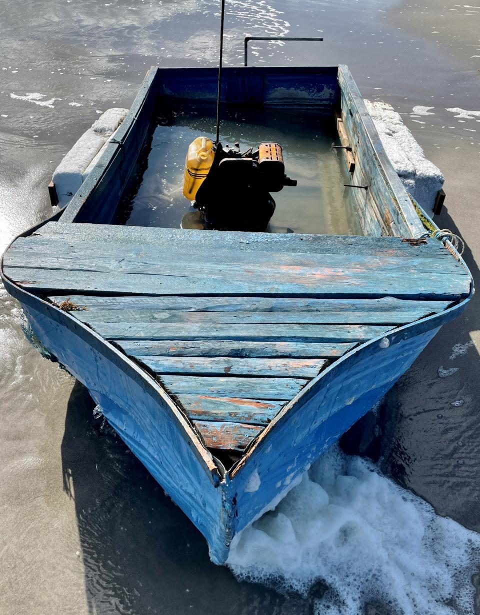 The Melbourne Beach mystery boat was painted blue with a wooden frame and sheet-metal hull.