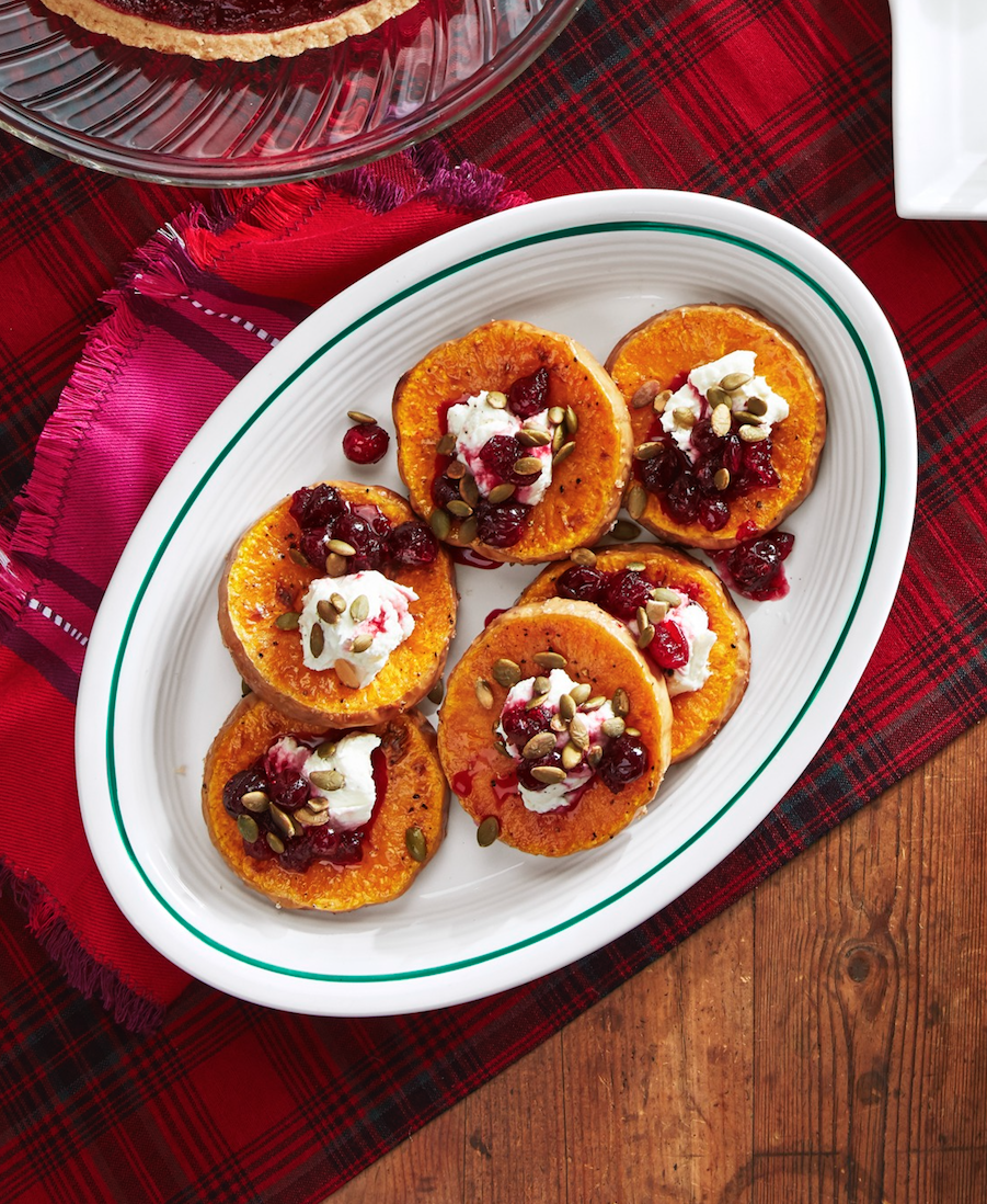 Roasted Squash with Goat Cheese and Poached Cranberries