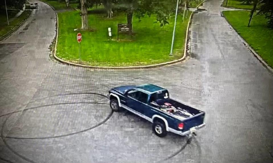 Police are searching for a suspect believed to be involved in three shootings Wednesday morning in Kansas City and Grandview. They released a photo of the suspect vehicle, a green Dodge Dakota extended cab truck with gray trim and silver wheels. There is also a large white sticker in the rear window and a lawnmower in the truck bed. The Kansas City Police Department