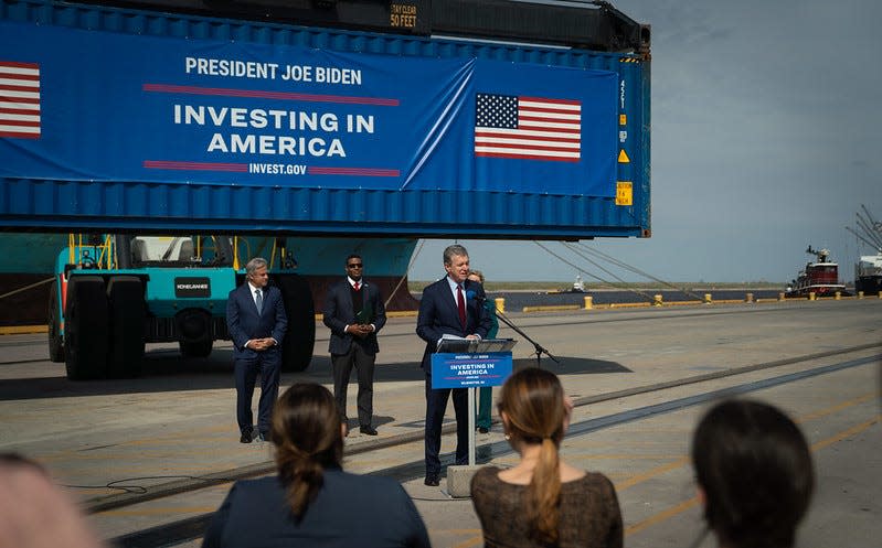 Officials announced the EPA's Clean Ports program in Wilmington. It includes $3 billion of federal money (from the 2022 Inflation Reduction Act) to fund zero-emission port equipment and infrastructure, along with climate and air-quality planning at U.S. ports.