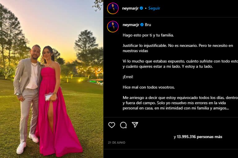 Neymar le pidió disculpas a su novia por sus infidelidades (Foto Instagram @neymarjr)