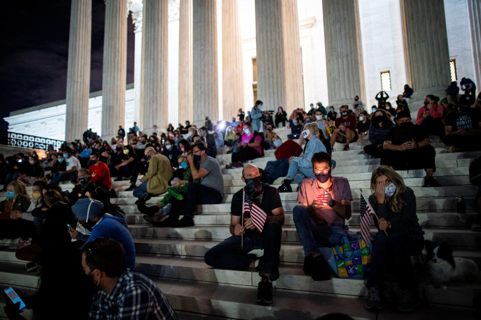 Image: People gather in front of the U.S. Supreme Court following the death of U.S. Supreme Court Justice Ruth Bader Ginsburg, in Washington (Al Drago / Reuters)