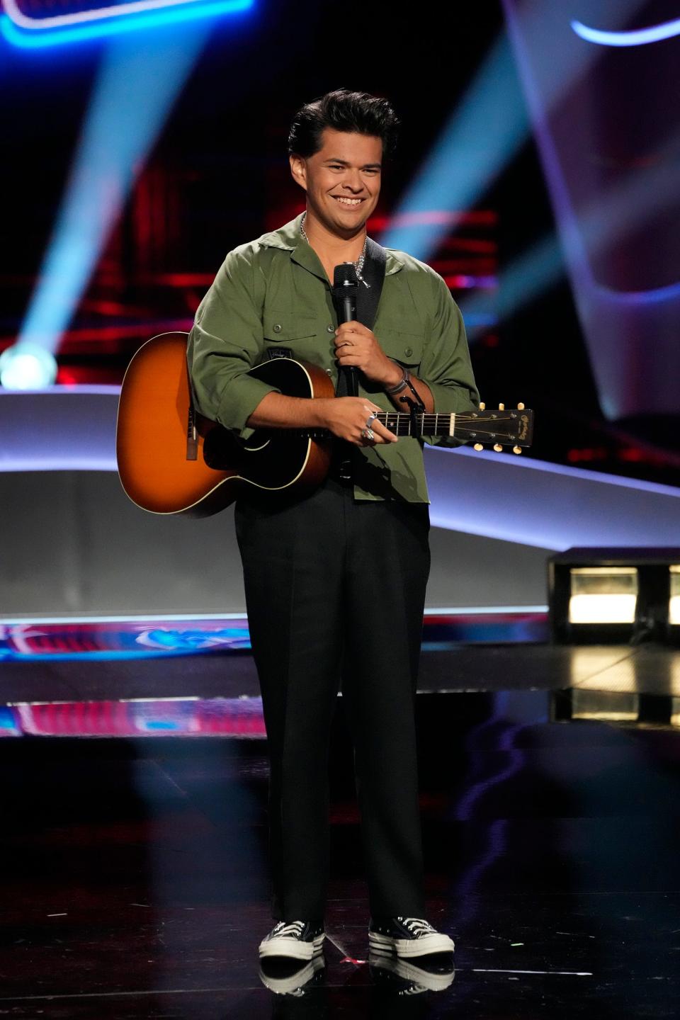 Norman singer AJ Harvey performs on the blind auditions of "The Voice" Season 25.