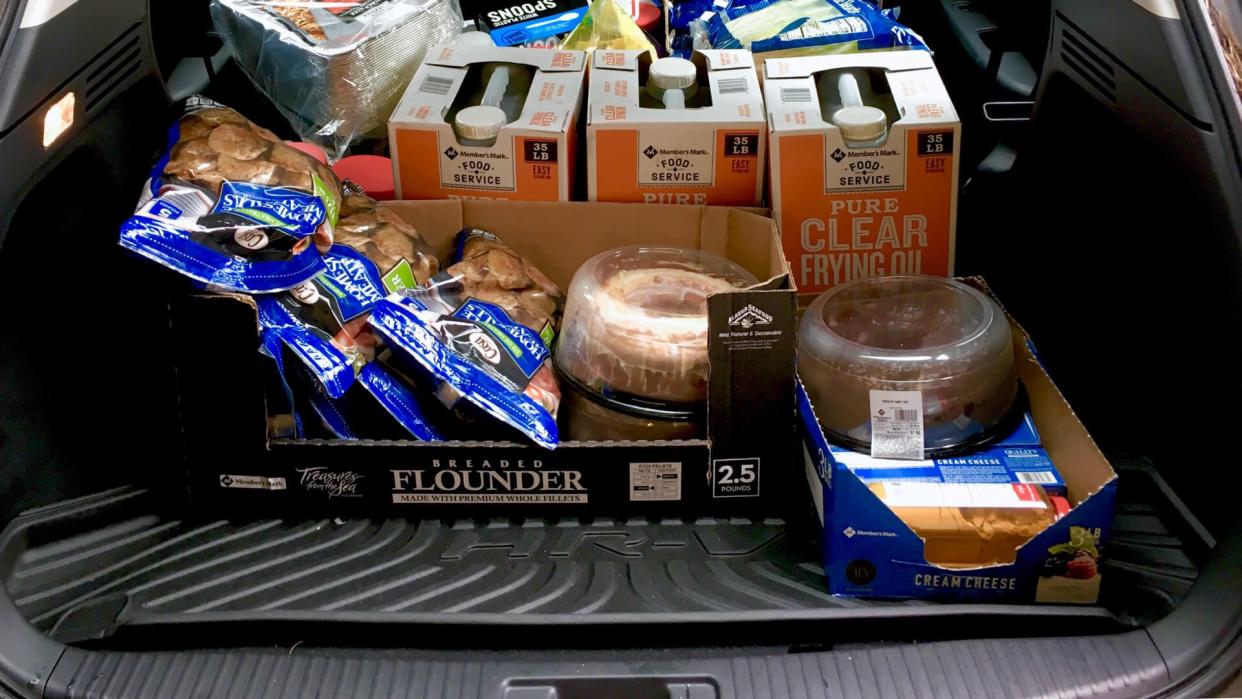 Fayetteville , North Carolina/ USA - March 09 2019 : Many grocery items for restaurant in a trunk.