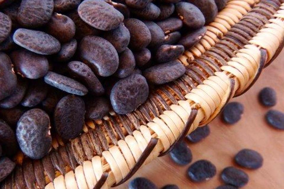 Black beans in a nice woven basket. 