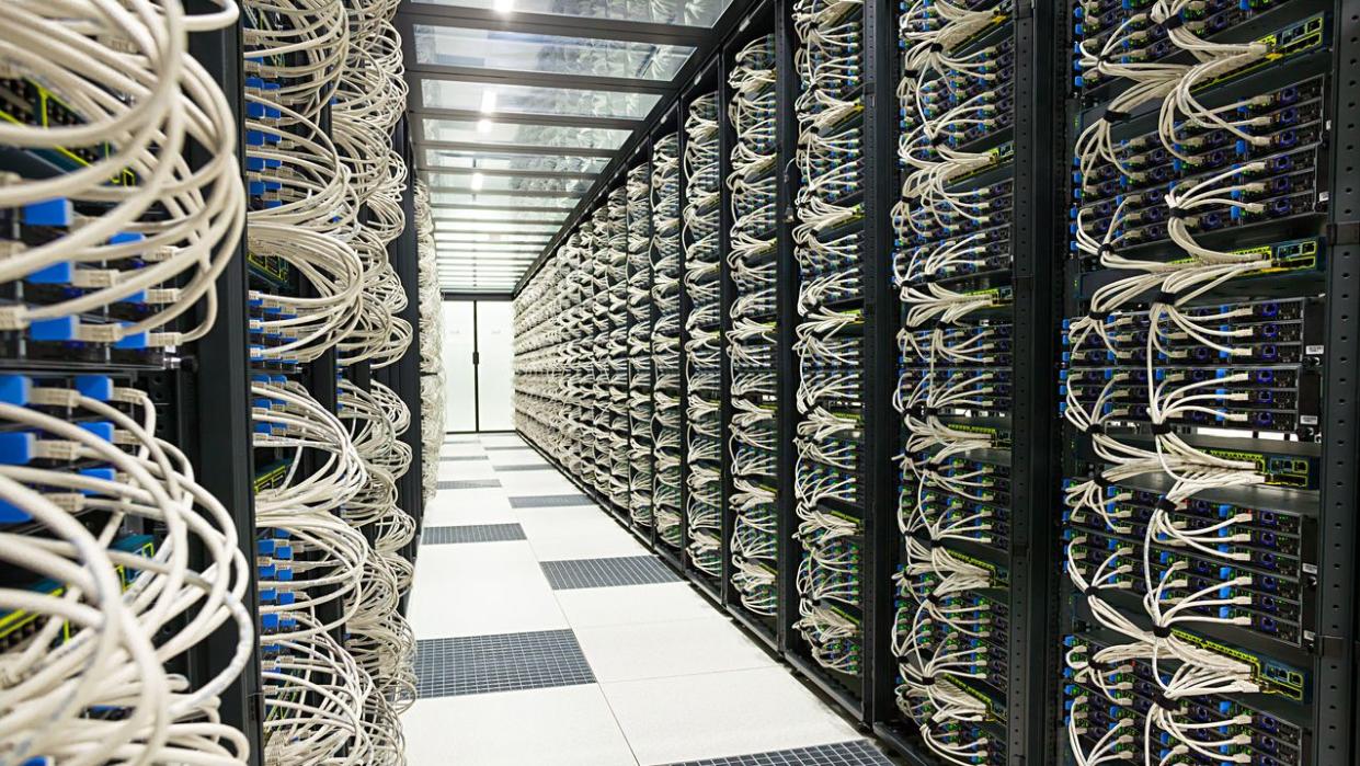  Data center racks with cables and servers 